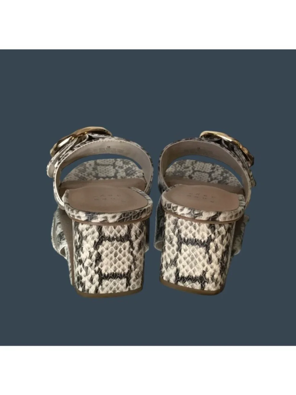 Snake-skin Block Heel Slide Sandals with Gold Buckle by A New Day - Women's Shoe
